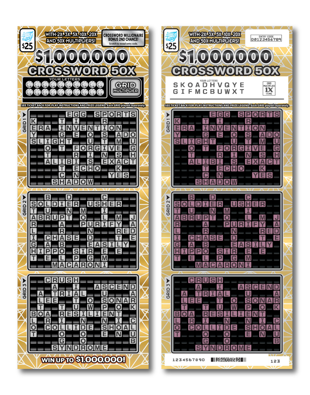 $1,000,000 Crossword 50X instant ticket from Illinois Lottery