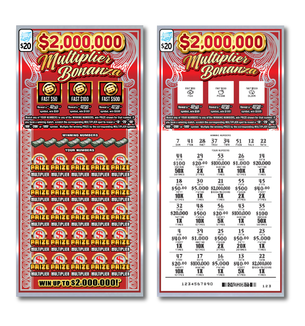 $2,000,000 Multiplier Bonanza instant ticket from Illinois Lottery