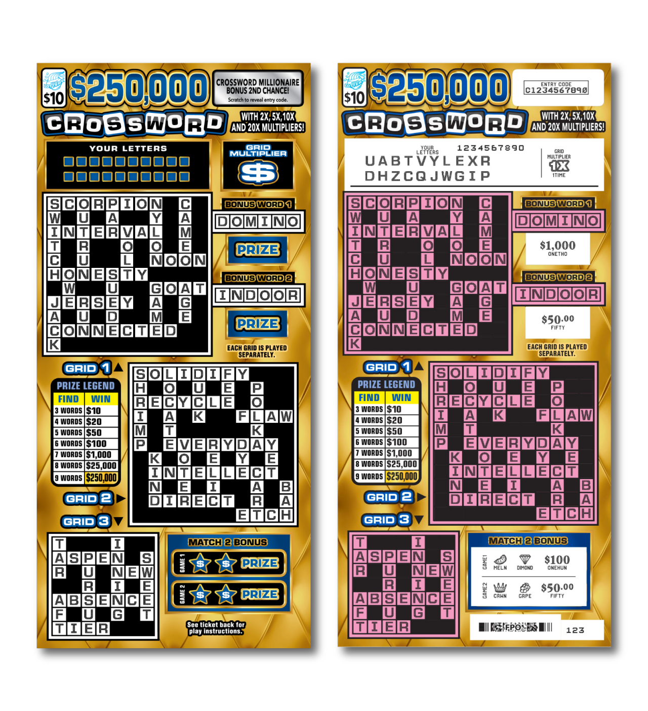 $250,000 Crossword instant ticket from Illinois Lottery